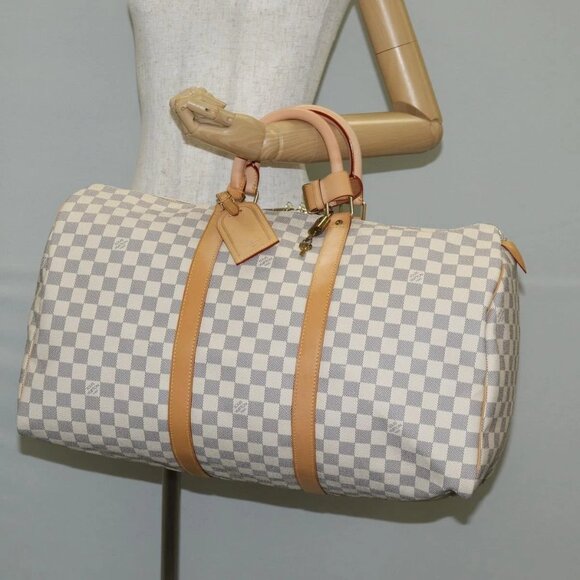 LOUIS VUITTON Damier Azur Keepall 50 Boston Bag N41430 LV Auth yk18884V - Picture 3 of 16